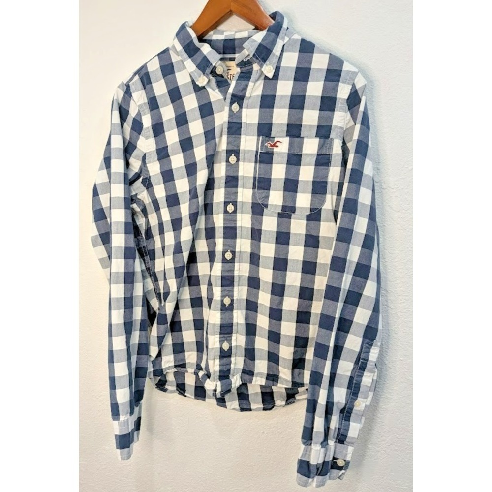 Hollister Boys Long‎ Sleeve Casual Button Down Size Medium Navy and White VGC